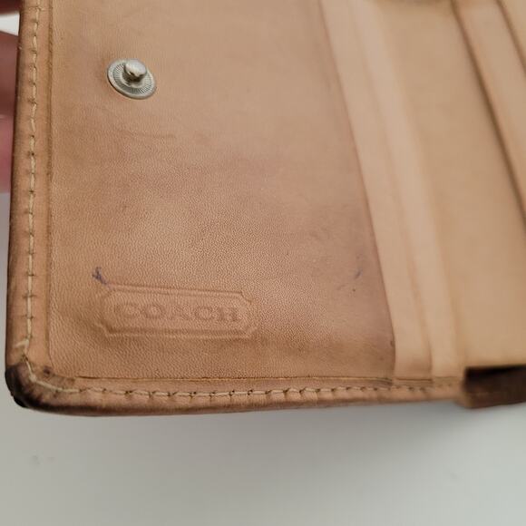 Coach Wallet Brown Signature Card Holder Bill Medium Bifold Compact Tan Red - Picture 4 of 11